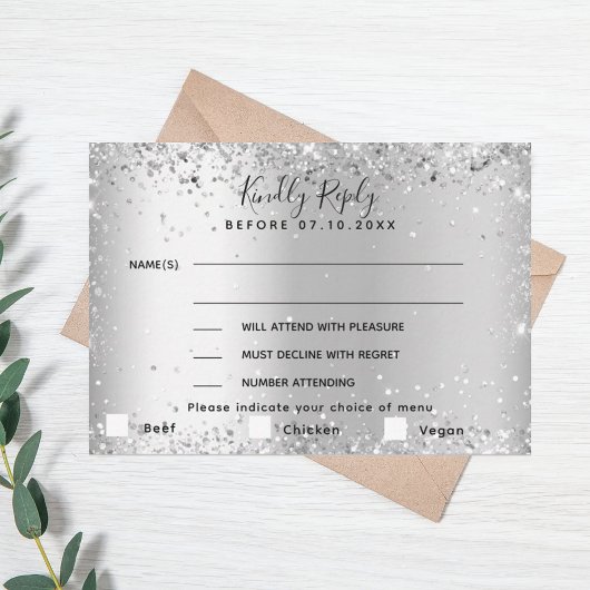 Silver Menü wählen Sie Hochzeit RSVP Karte