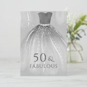 Silver Mermaid Dress 50 & Fabulous 50. Geburtstag Einladung (Stehend Vorderseite)
