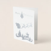Silver Merry Christmas Santa Sleigh Folienkarte (Vorderseite)