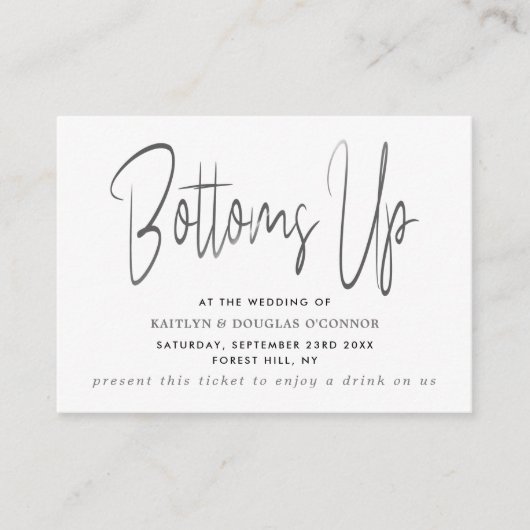 Silver Metal Effect Script Free Drink Ticket Begleitkarte (Vorderseite)