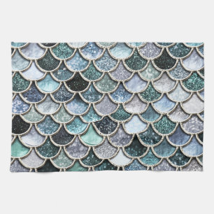 Silver Metal Foil Glitzer Mermaidskales Scales Geschirrtuch