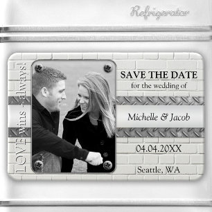 Silver Metal Industrial Foto Save the Date Magnet