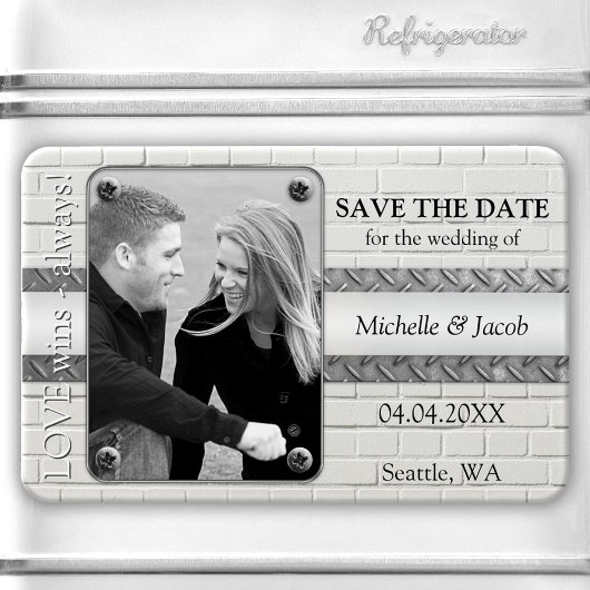 Silver Metal Industrial Foto Save the Date Magnet