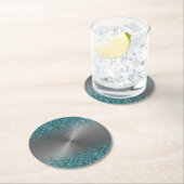 Silver Metal Look Glitzer Aquamarin Circular Metal Runder Pappuntersetzer (Vor Ort)