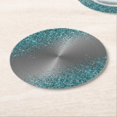 Silver Metal Look Glitzer Aquamarin Circular Metal Runder Pappuntersetzer (Angewinkelt)