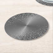 Silver Metal Look Glitzer Black Circular Metallic Runder Pappuntersetzer (Angewinkelt)