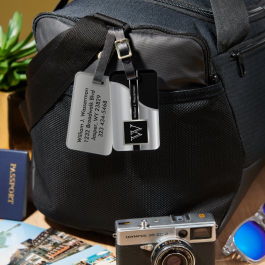 Silver Metal Masculine Monogram Führungskraft Styl Gepäckanhänger (Vorderseite & Rückseite)