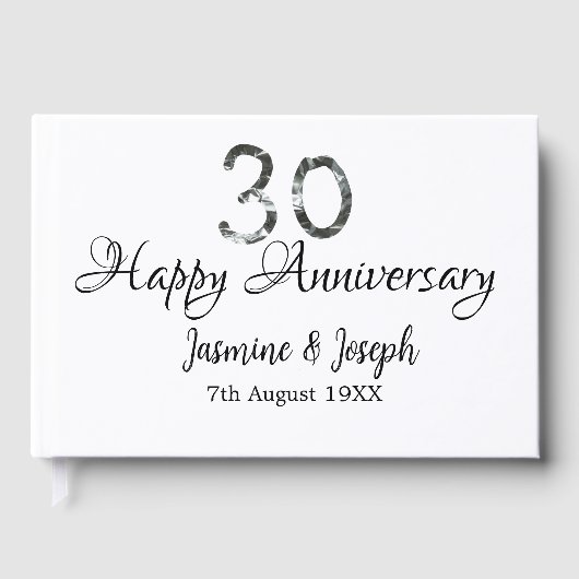 Silver Metallic 30. Happy Jubiläum Name hinzufügen Gästebuch (Vorderseite)