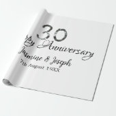 Silver Metallic 30. Happy Jubiläum Name hinzufügen Geschenkpapier (Ungerollt)