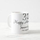 Silver Metallic 30. Happy Jubiläum Name hinzufügen Kaffeetasse (Vorderseite Links)