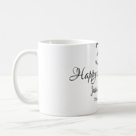 Silver Metallic 30. Happy Jubiläum Name hinzufügen Kaffeetasse (Links)