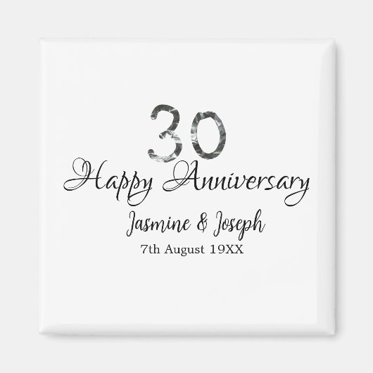 Silver Metallic 30. Happy Jubiläum Name hinzufügen Magnet (Vorne)