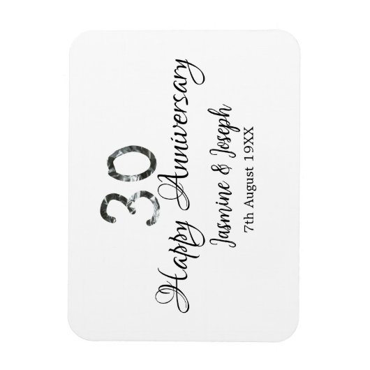 Silver Metallic 30. Happy Jubiläum Name hinzufügen Magnet (Vertikal)