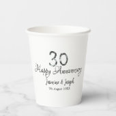Silver Metallic 30. Happy Jubiläum Name hinzufügen Pappbecher (Rückseite)