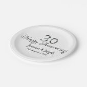 Silver Metallic 30. Happy Jubiläum Name hinzufügen Pappteller (Schrägansicht)