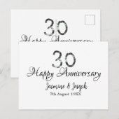 Silver Metallic 30. Happy Jubiläum Name hinzufügen Postkarte (Vorne/Hinten)