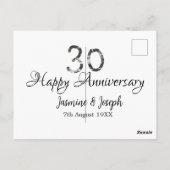 Silver Metallic 30. Happy Jubiläum Name hinzufügen Postkarte (Rückseite)