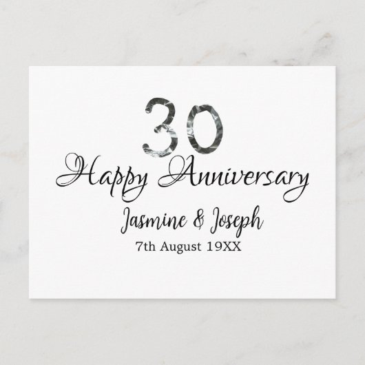 Silver Metallic 30. Happy Jubiläum Name hinzufügen Postkarte (Vorderseite)