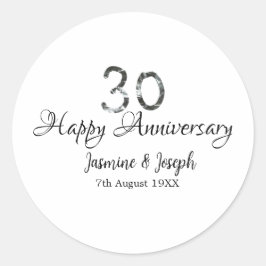Silver Metallic 30. Happy Jubiläum Name hinzufügen Runder Aufkleber