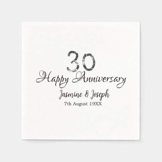 Silver Metallic 30. Happy Jubiläum Name hinzufügen Serviette (Vorderseite)