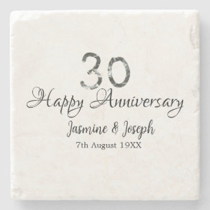 Silver Metallic 30. Happy Jubiläum Name hinzufügen Steinuntersetzer