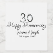 Silver Metallic 30. Happy Jubiläum Name hinzufügen Weinetikett (Einzelnes Label)