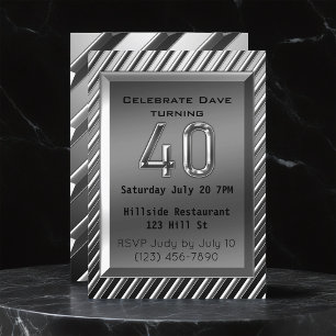 Silver Metallic 40. Geburtstag Einladung