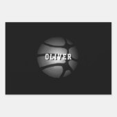 Silver Metallic Basketball Ball Kids Name Birthday Geschenkpapier Set (Vorderseite)