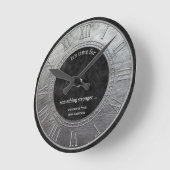 Silver Metallic Black Imitats Leather Runde Wanduhr (Winkel)