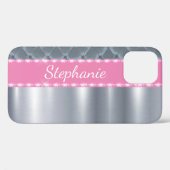 Silver Metallic Bling Glam Name Pink Case-Mate iPhone Hülle (Rückseite (Horizontal))