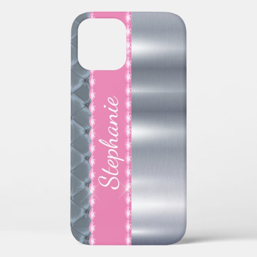 Silver Metallic Bling Glam Name Pink Case-Mate iPhone Hülle (Rückseite)
