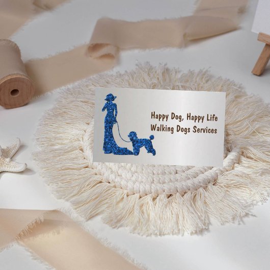 Silver Metallic Blue Glitzer Lady mit Hund Visitenkarte