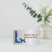 Silver Metallic Blue Glitzer Lady mit Hund Visitenkarte (Stehend Vorderseite)