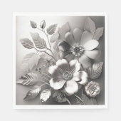 Silver Metallic Blume Paper Napkins Serviette (Vorderseite)