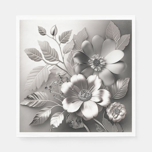 Silver Metallic Blume Paper Napkins Serviette (Vorderseite)