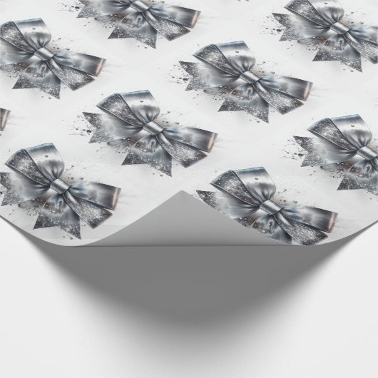 Silver Metallic Bow Imitats Glitzern Geschenkpapier (Ecke)