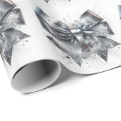 Silver Metallic Bow Imitats Glitzern Geschenkpapier (Rolleneckpunkt)