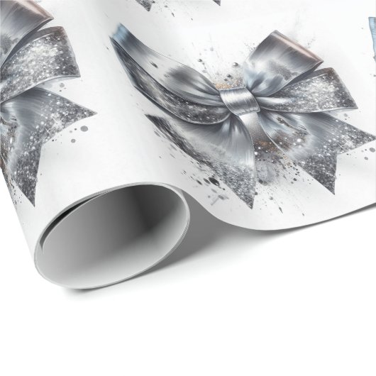 Silver Metallic Bow Imitats Glitzern Geschenkpapier (Rolleneckpunkt)