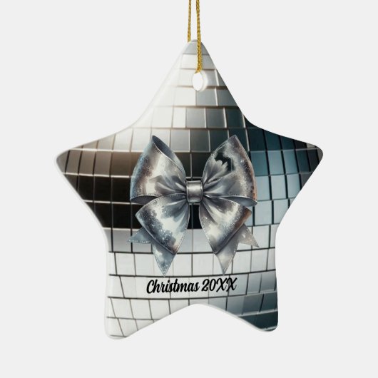 Silver Metallic Bow Mirrored Year Akzent Keramik Ornament (Rechts)