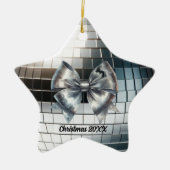 Silver Metallic Bow Mirrored Year Akzent Keramik Ornament (Vorne)