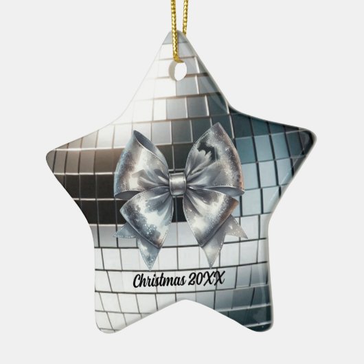 Silver Metallic Bow Mirrored Year Akzent Keramik Ornament (Links)