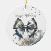 Silver Metallic Bow Radiant Year Akzent Keramik Ornament (Vorne)
