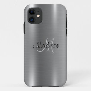 Silver Metallic Chic Elegante Monogram personalize Case-Mate iPhone Hülle
