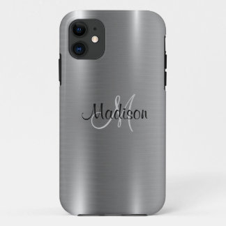 Silver Metallic Chic Elegante Monogram personalize Case-Mate iPhone Hülle