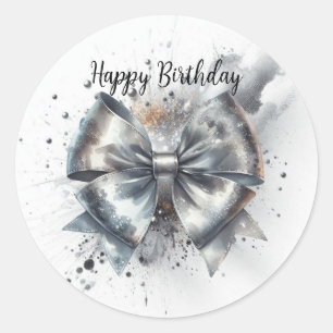 Silver Metallic Coquette Bow Birthday Runder Aufkleber