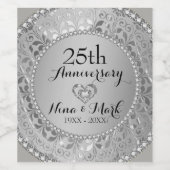 Silver Metallic Damask - 25 Jahre Weinetikett (Einzelnes Label)