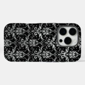 Silver Metallic Damask auf Black Case-Mate iPhone Hülle (Rückseite (Horizontal))