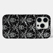 Silver Metallic Damask auf Black Case-Mate iPhone Hülle (Rückseite (Horizontal))