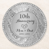 Silver Metallic Damask Runder Pappuntersetzer (Vorderseite)