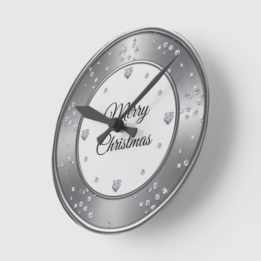Silver Metallic Diomand Frohe Weihnachten Runde Wanduhr (Winkel)
